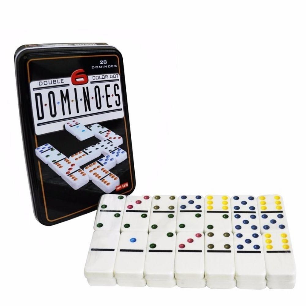 Jogo De Dominós 28 Peças E 9 Cores + Lata - Dominoes - Jogo de Dominó