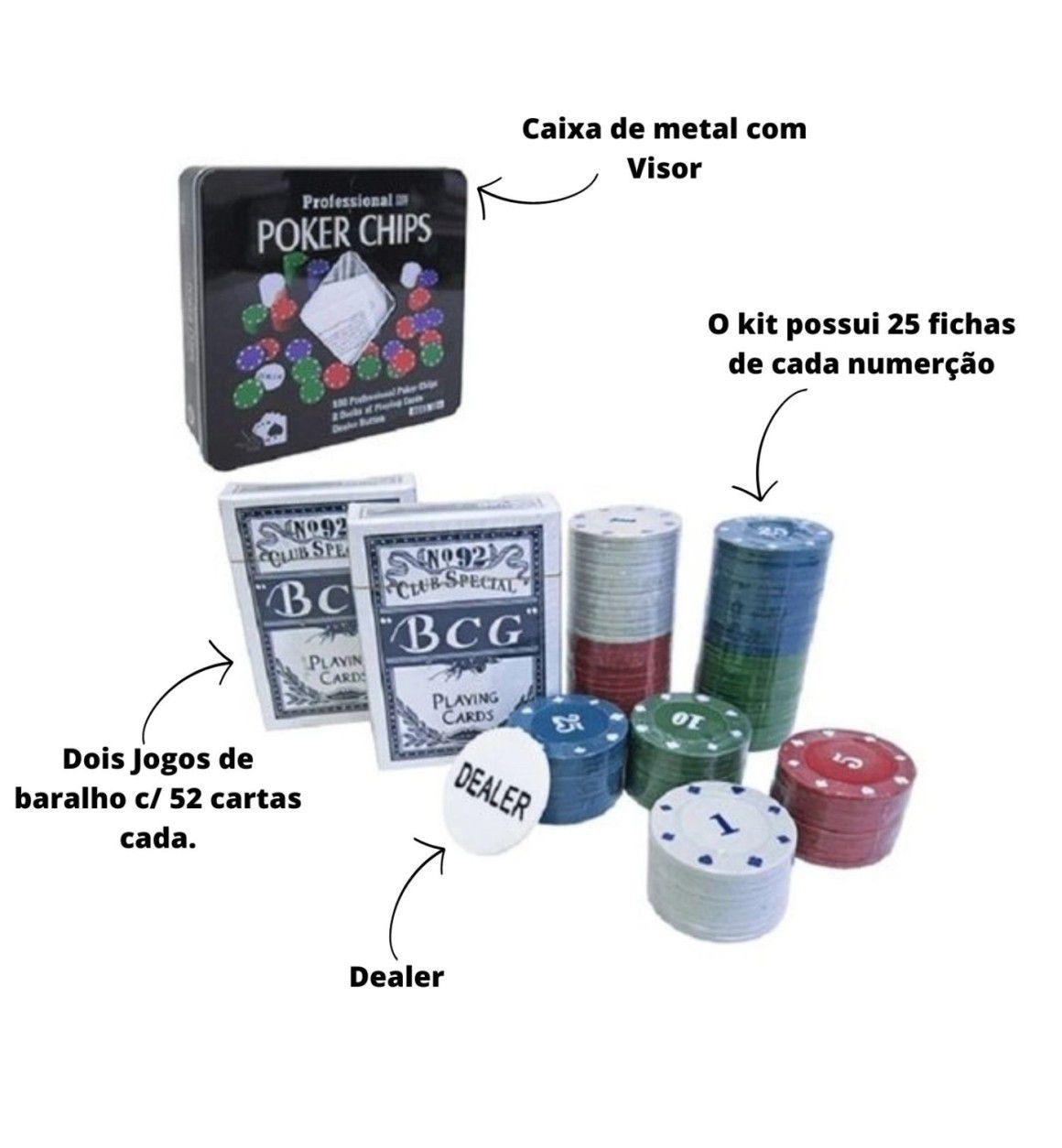 Jogo de fichas para poker 100 fichas plastico na lata 02 jogos de baralho -  EU QUERO PRESENTEAR - Jogo de Poker - Magazine Luiza