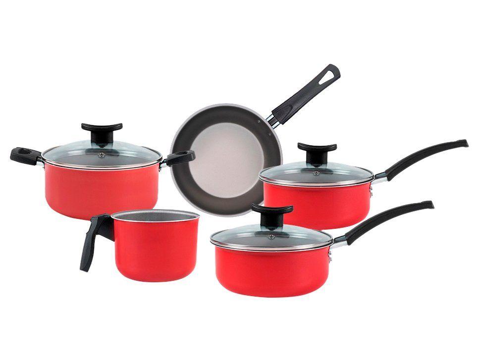 Jogo de Panelas Brinox Antiaderente de Alumínio Vermelho 5 Peças Ruby