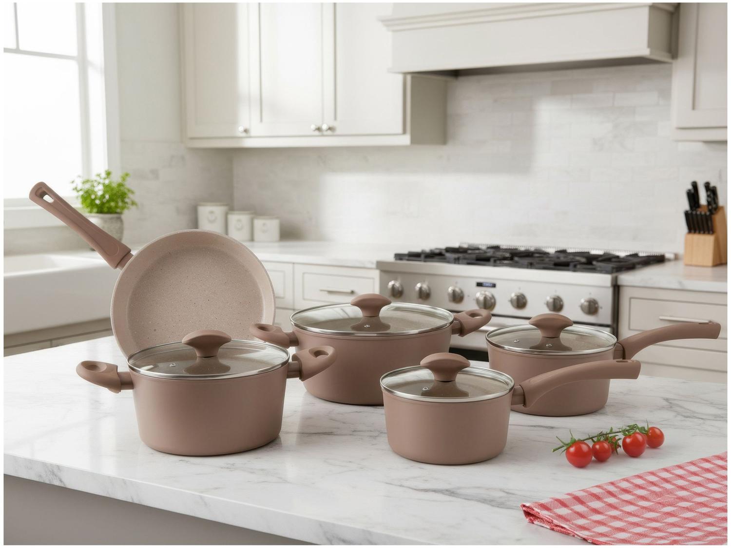 Jogo de Panelas Brinox Mocha Mousse 5 Peças Optima Ceramic Life