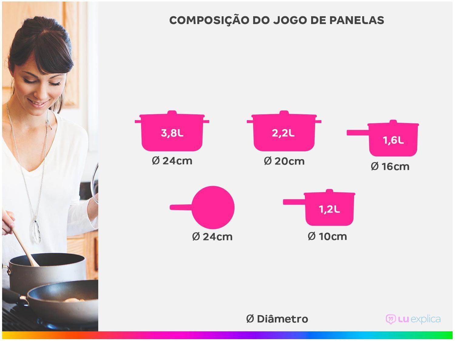 Jogo de Panelas Brinox Revestimento Cerâmico de Alumínio Preto 5 Peças Carbon Ceramic Life