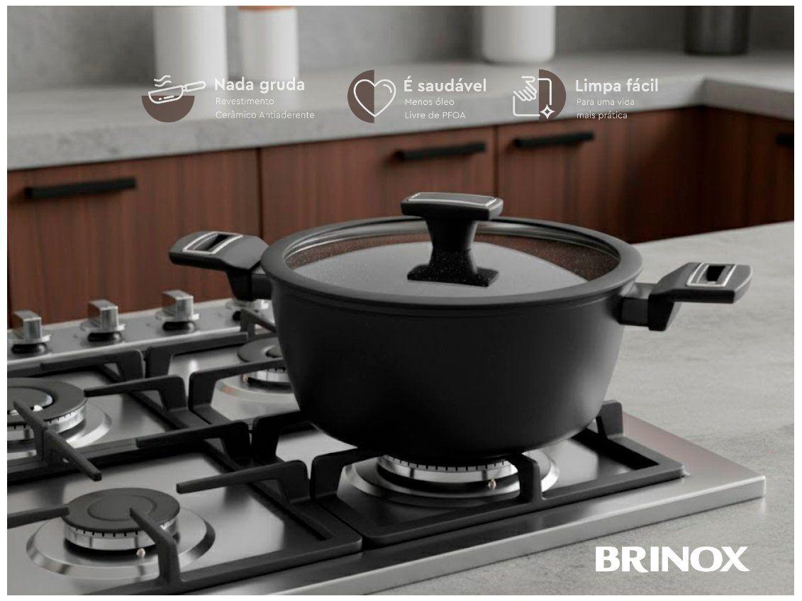 Jogo de Panelas Brinox Revestimento Cerâmico Preto 5 Peças Carbon