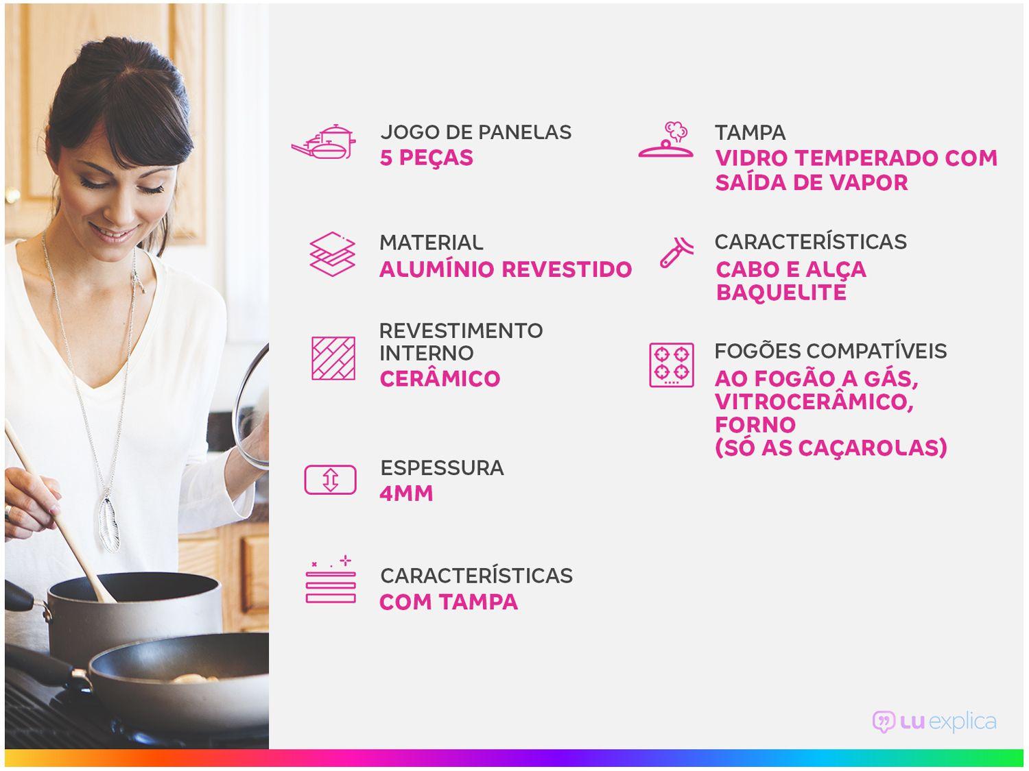 Jogo de Panelas Neoflam Revestimento Cerâmico de Alumínio Laranja 5 Peças Venn