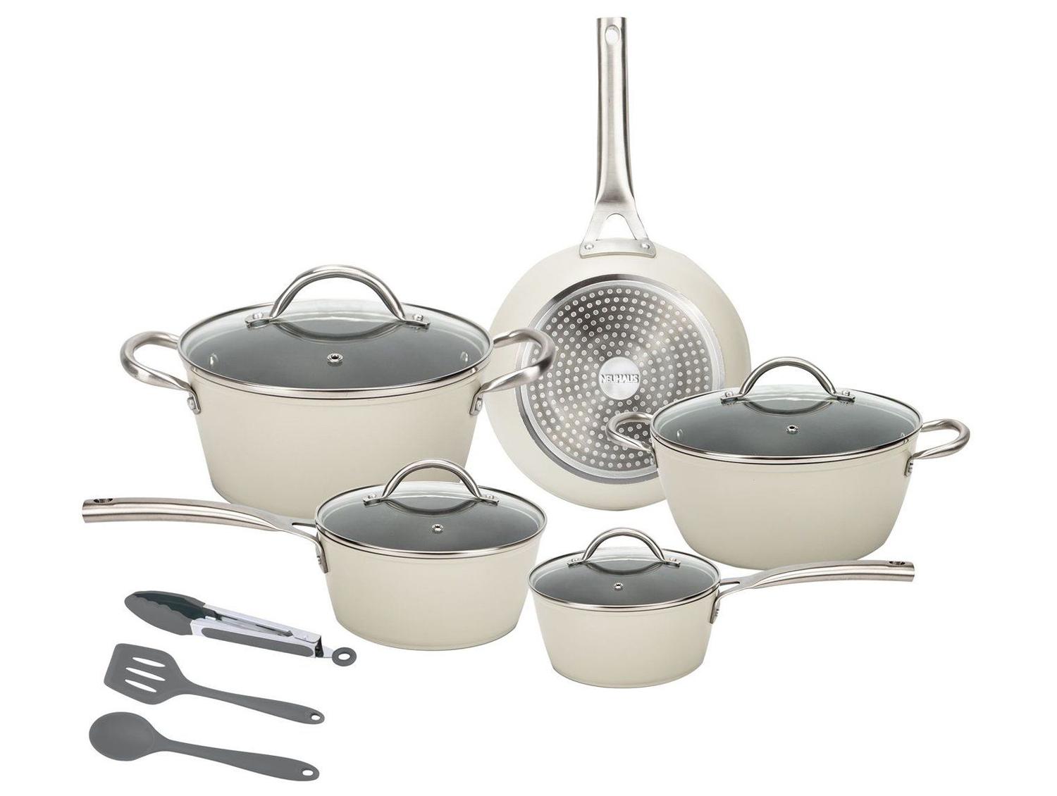 Jogo de Panelas Neuhaus Revestimento Cerâmico de Alumínio Forjado Off White Fundo Triplo 8 Peças Ceramic Prime