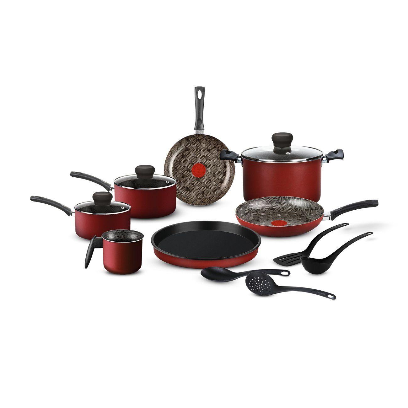 Jogo de Panelas Rochedo Antiaderente de Alumínio Vermelho 11 Peças Facilita
