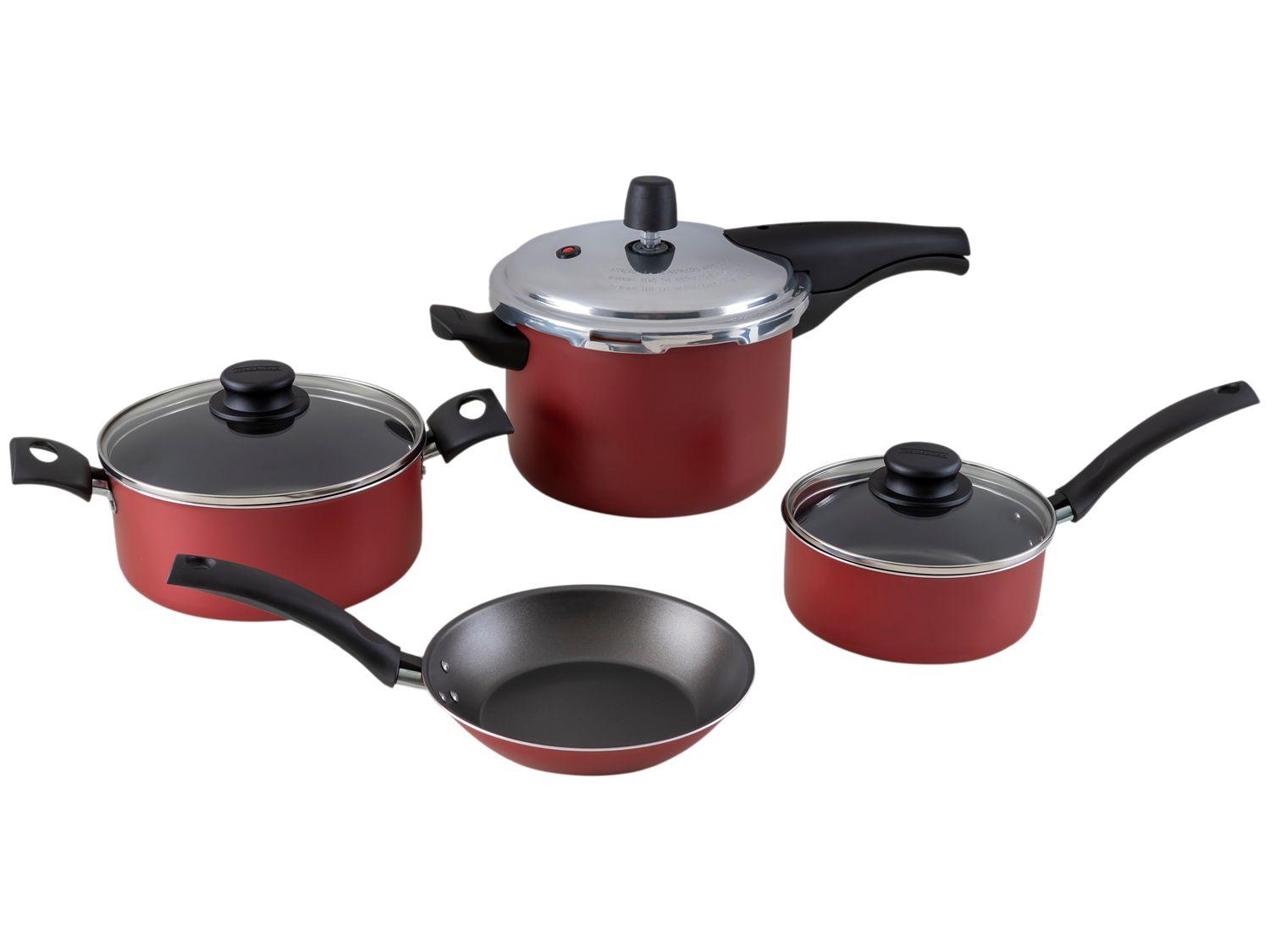 Vermelho - 4 - Caçarola 20cm, Frigideira 18cm, Panela 16cm, Panela de Pressão 20cm