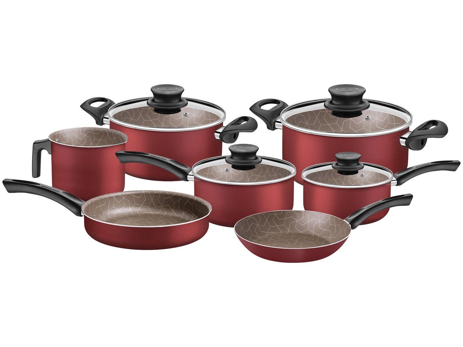 Jogo de Panelas Tramontina Antiaderente de Alumínio Vermelho 7 Peças Paris