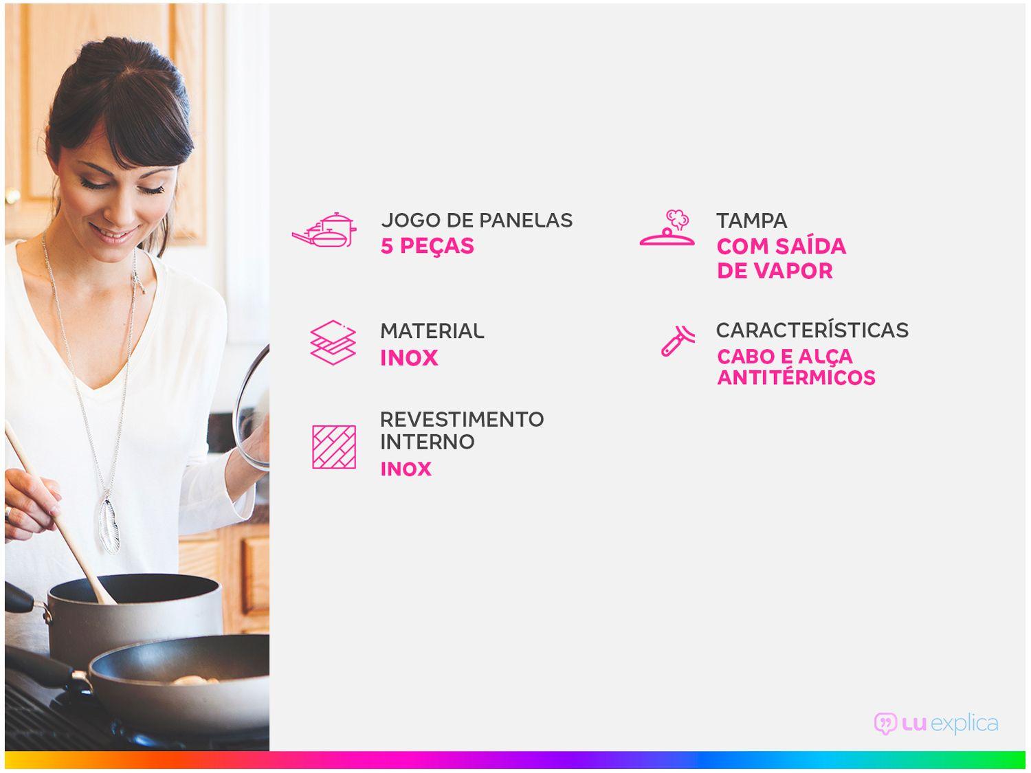 Jogo de Panelas Tramontina de Inox Prata 5 peças Solar
