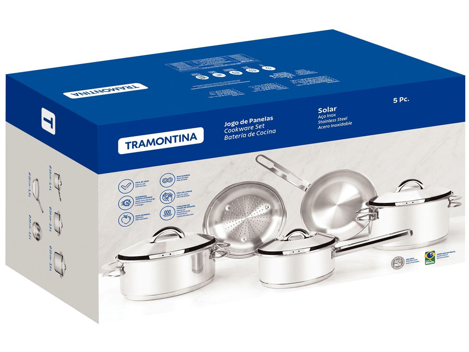 Jogo de Panelas Tramontina de Inox Prata 5 peças Solar