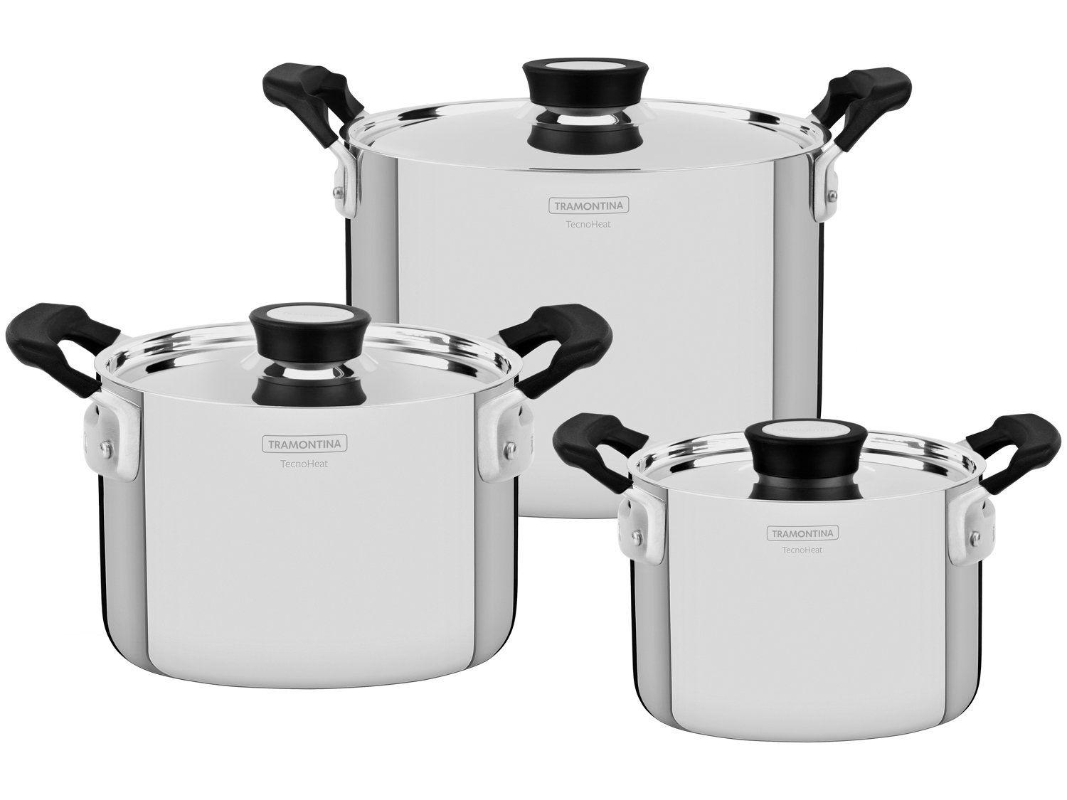 Jogo de Panelas Tramontina Inox Prata 3 Peças Grano Compact