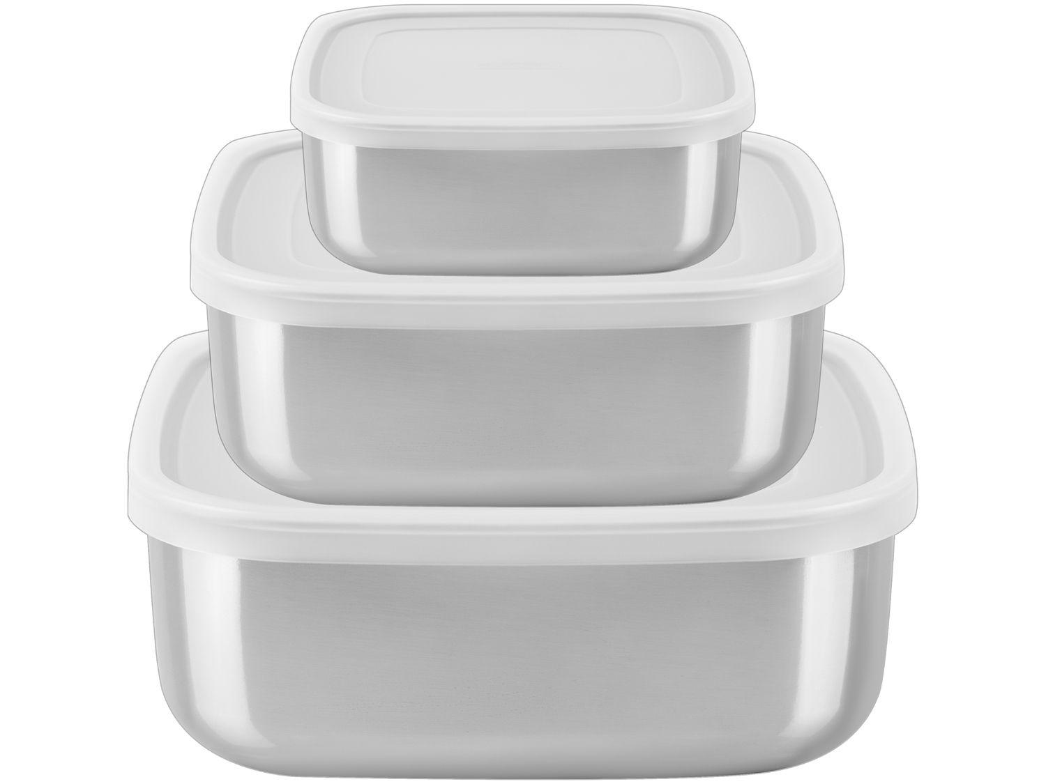 Jogo de Potes de Inox Tramontina com Tampa Quadrado Freezinox 3 Peças