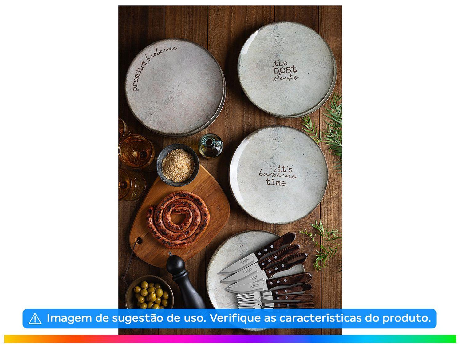 Jogo de Pratos de Porcelana Redondo Rasos Marrom Rústico para Churrasco Tramontina 6 Peças