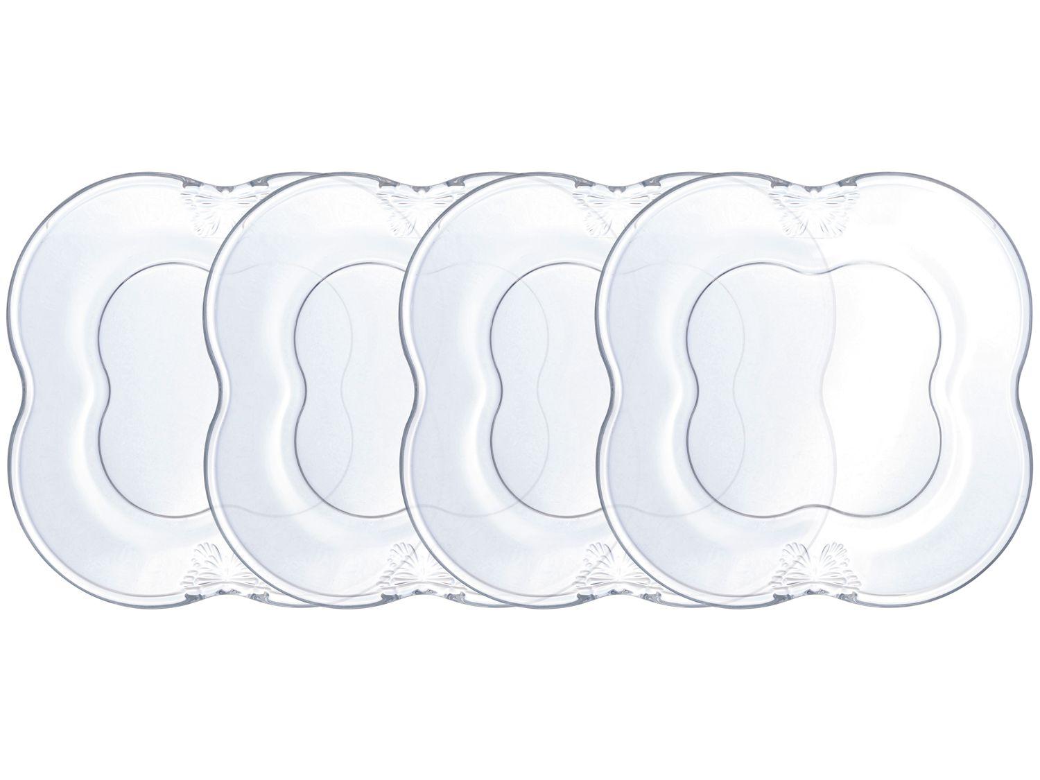 Jogo de Pratos de Vidro Quadrado Raso Transparente de Sobremesa Wolff Butterfly 4 peças