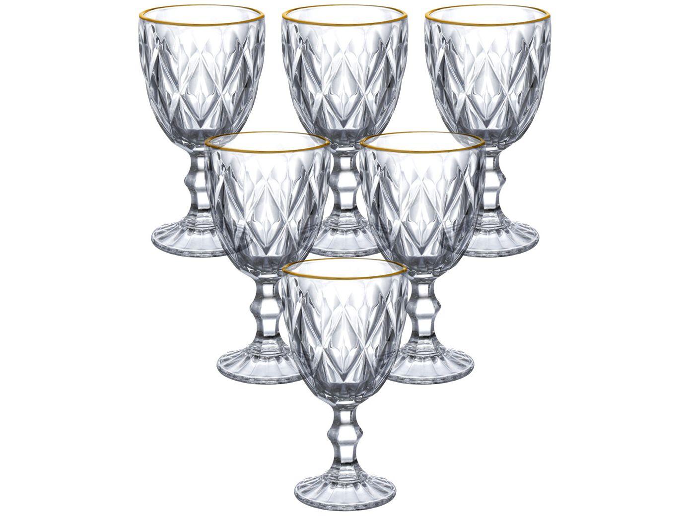 Jogo de Taças de Vidro para Água e vinho Transparente e Dourado 320ml 6 Peças Hauskraft TCVN015/GD