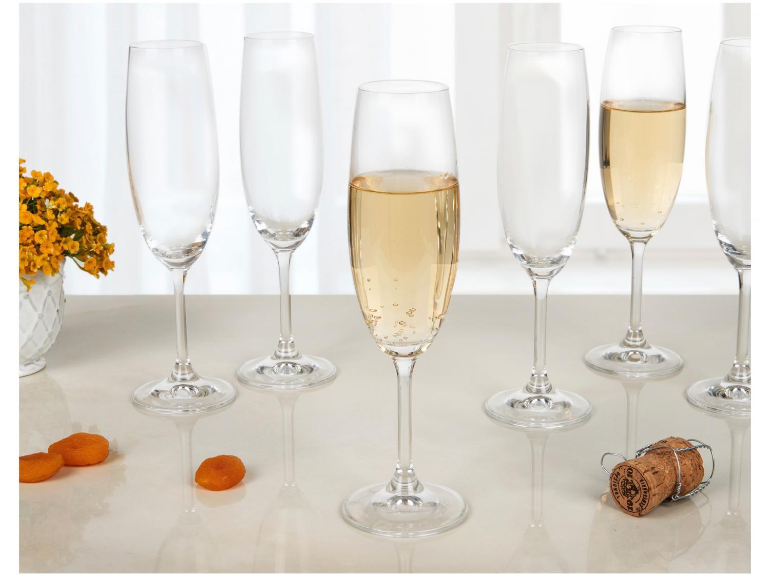 Jogo de TaÃ§as para Champagne Vidro 6 PeÃ§as 220ml