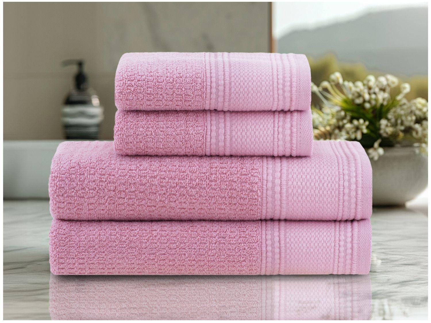 Jogo de Toalhas Buddemeyer 100% Algodão Novita Extra Soft Jacquard Felpa Rosa 4 Peças