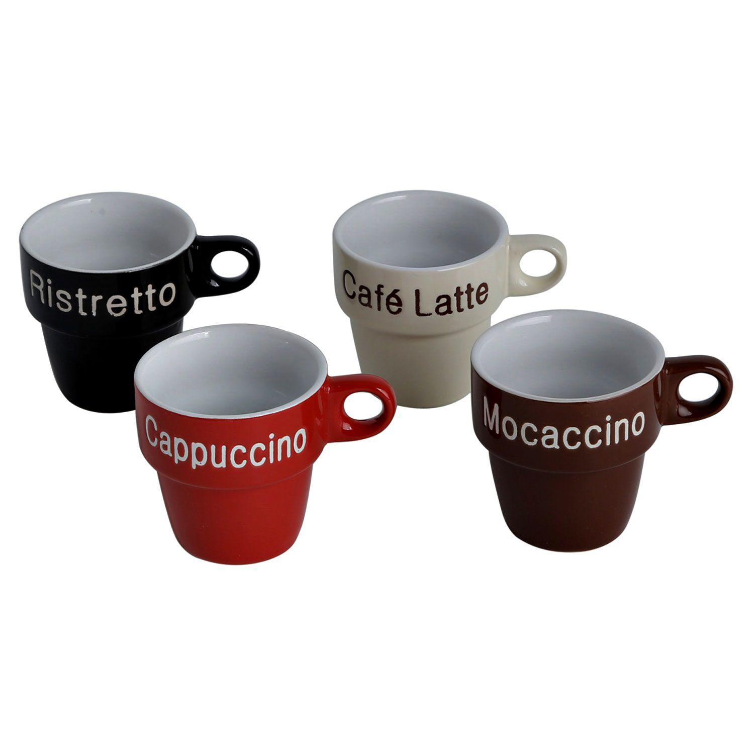 Jogo de Xícara de Café Names 220 ml com 4 Peças e Suporte