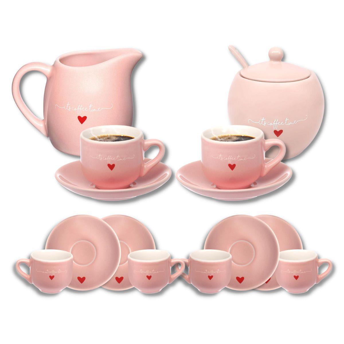 Jogo de 6 Xícaras de Café Cônica Coquinho 70 ml e Açucareiro de Porcelana  Pintado à Mão AZALEIA SILVESTRE ROSA/ROSA - PINTANDO ARTE ATELIÊ