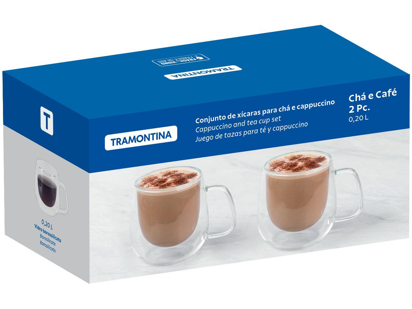 Jogo de Xícaras de Chá e Capuccino 200ml Tramontina Vidro Duplo 64760450 2 Peças