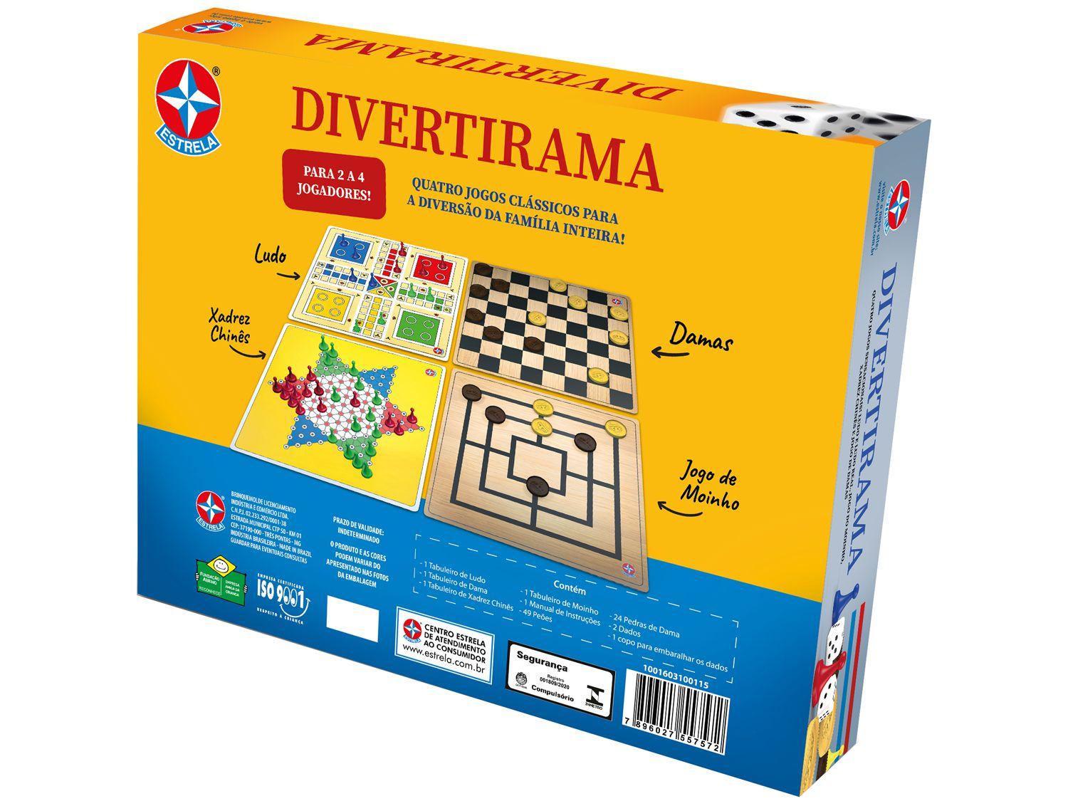 Jogo Divertirama Ludo Dama Xadrez Moinho 4 Em 1 Estrela