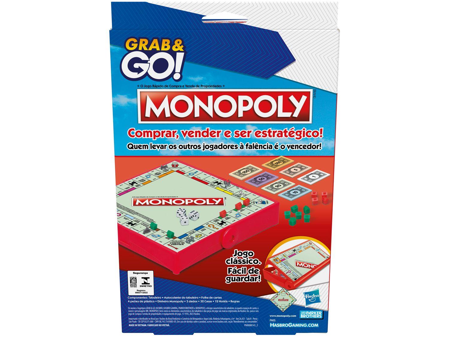 Jogo Monopoly Tabuleiro Grab and Go Hasbro
