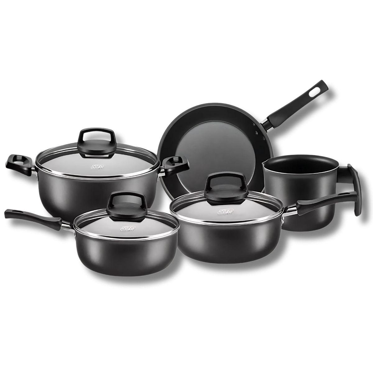 Imagem de Jogo Panelas Conjunto 5 Peças Antiaderente Tampa Vidro Cozinha MTA Completo Reforçado Premium