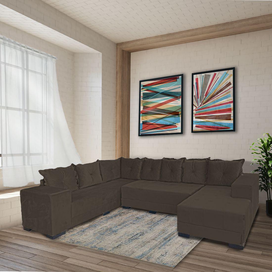 Jogo Sofá Trovato c/ Chaise Joli Marrom 2 RM ESTOFADOS Sofás