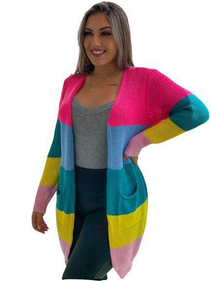 cardigan listrado colorido