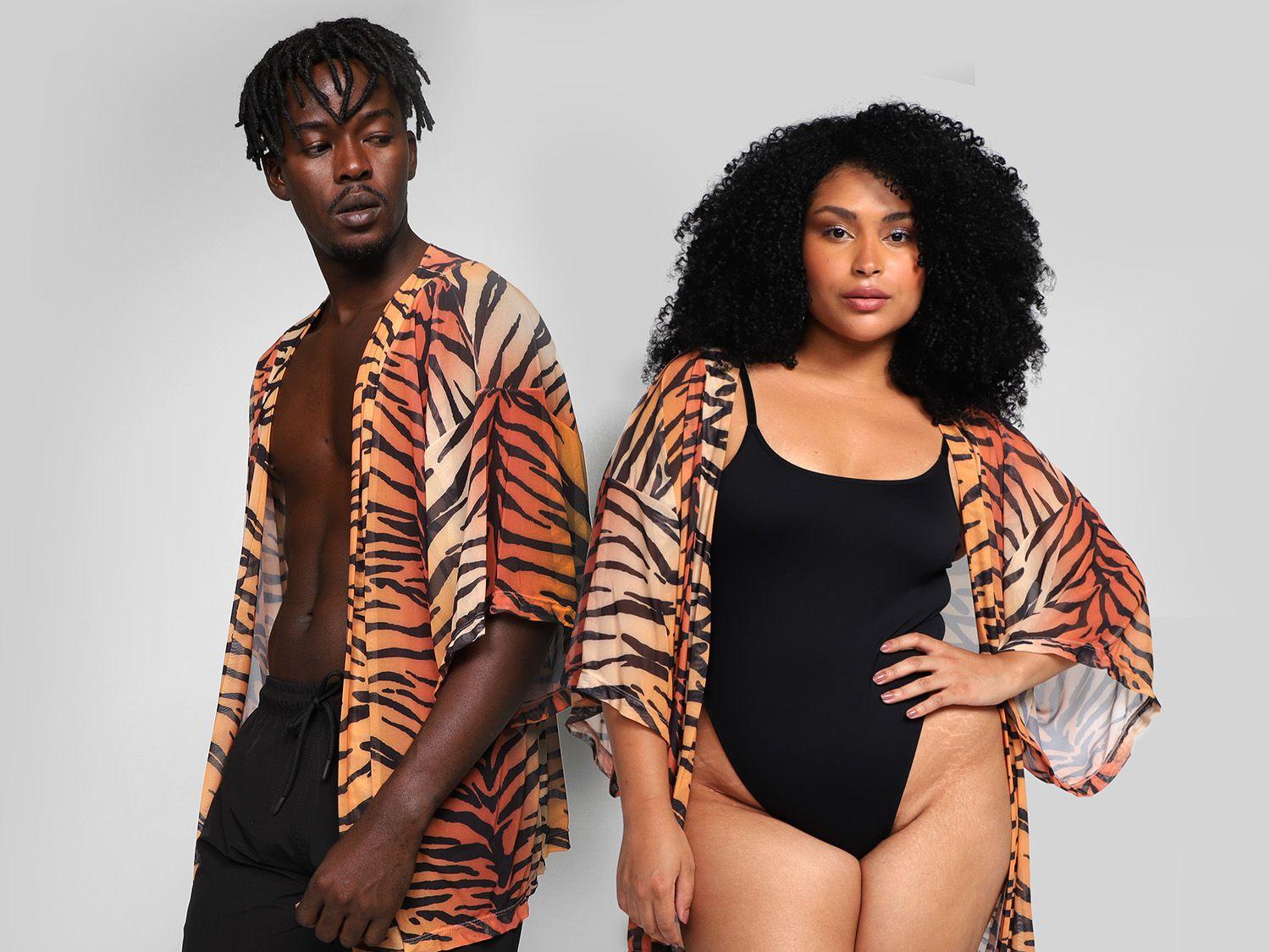 Kimono Vista Magalu Tule Animal Print Tigre