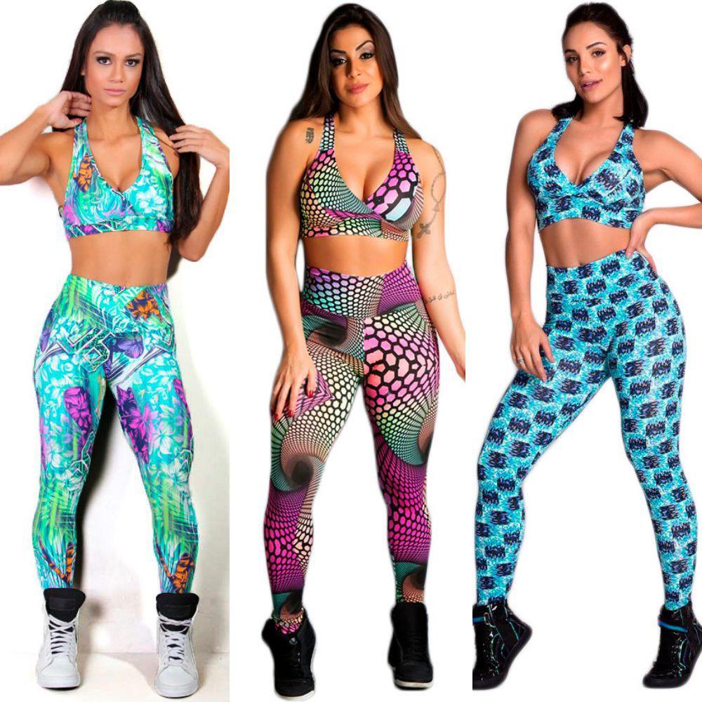 Kit 04 Conjuntos Top e Calças Legging Estampadas - Roupas De Academia  Atacado - Lshape Moda Fitness - Conjunto de Roupa Fitness - Magazine Luiza