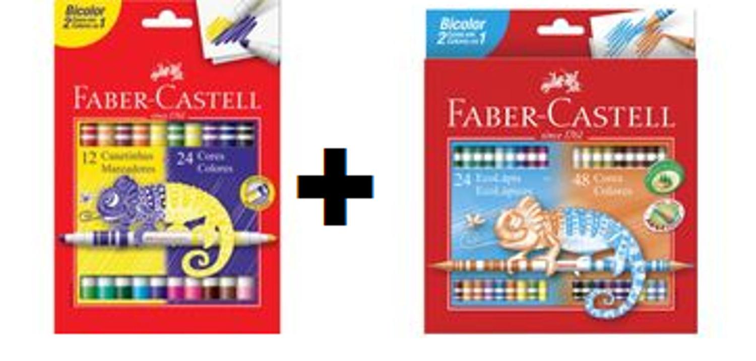 KIT: 1 Canetinha Hidrogafica 24 Cores Bicolor 12 Canetas + 1 Lápis de Cor  48 Cores Bicolor 24 lápis - Faber Castell - Caneta Hidrográfica / Canetinha  - Magazine Luiza
