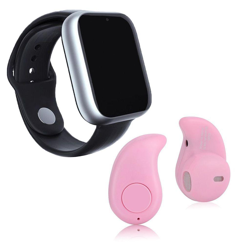 smartwatch prata com pulseira rosa