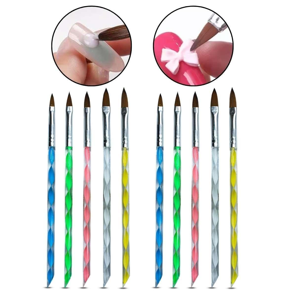 Kit 10 Pincéis Decoração De Unha Gel Fibra Acrílico Aquarela