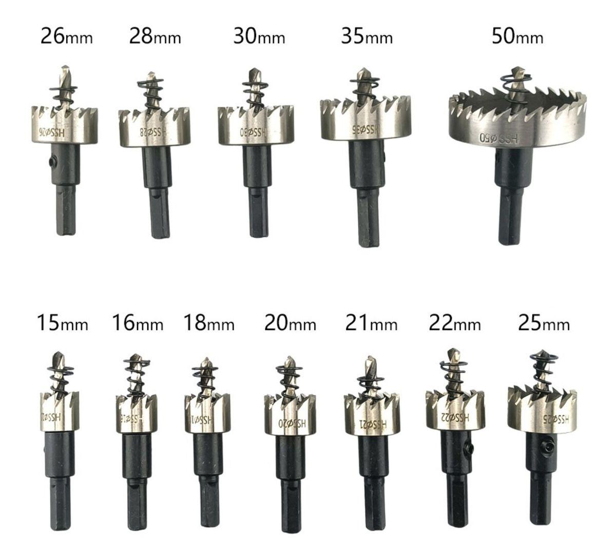 Imagem de Kit 12 Brocas Serra Copo Aço Ferro Alumínio 15 A 50mm