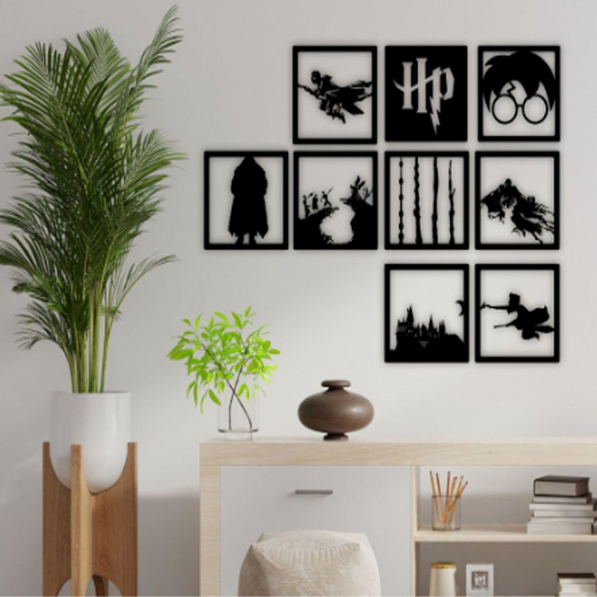 Quadro Decorativo Cactos Xícaras MDF Preto Fosco em Promoção na