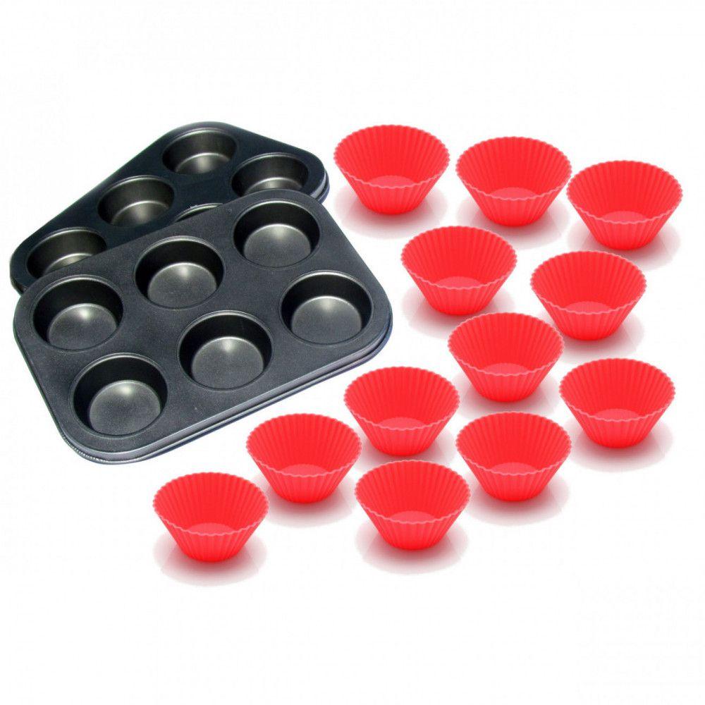Kit 2 Formas De Assar 12 Forma De Silicone Para Cupcake 123util