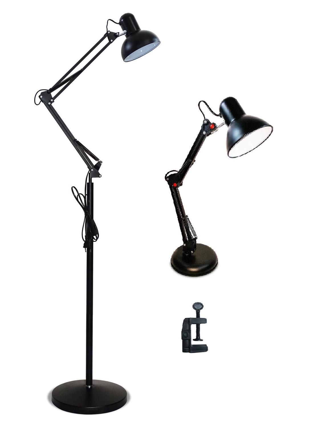 Kit 2 Luminárias Mesa E Chão Metal Pedestal Coluna Refletor Preto MT