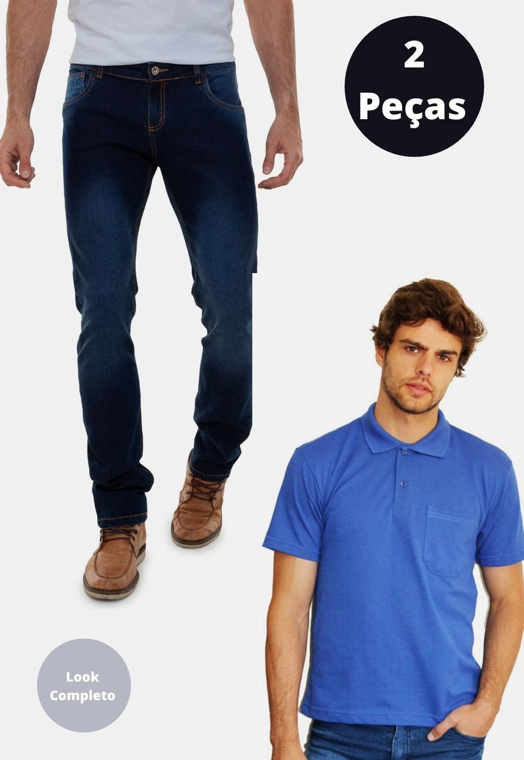calça jeans e camisa polo