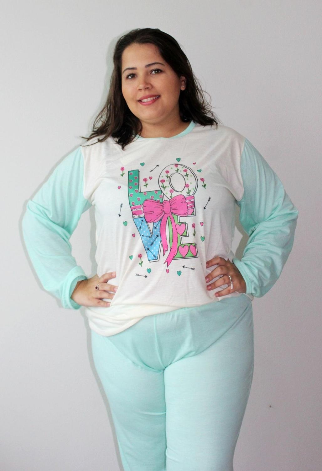 Kit 2 Pijama PAJAMA Malha Longo Plus Size Frio Inverno G1(50) G2(52) G3(54)  - POP LINHA NOITE - Pijama Feminino - Magazine Luiza