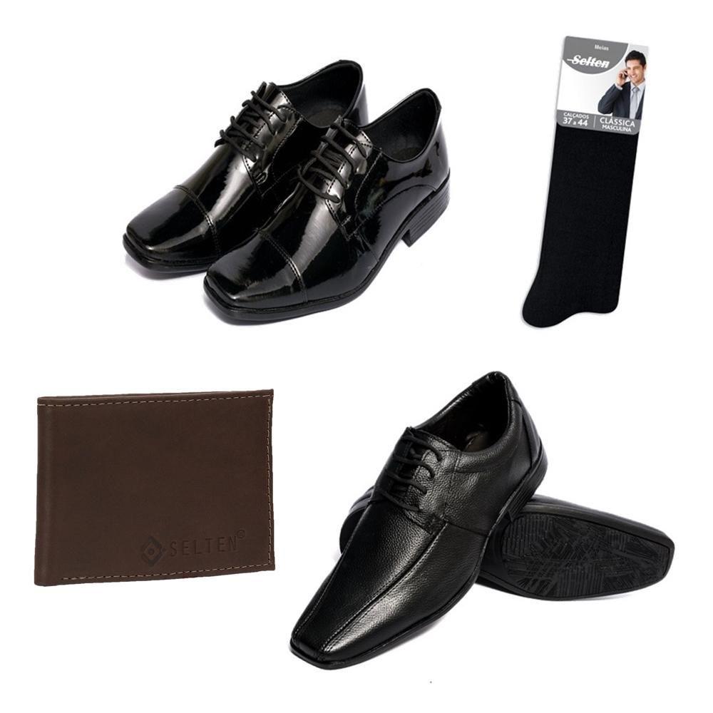 Kit 2 Sapatos Sociais com Meia e Carteira em Couro Selten - Kit Masculino -  Magazine Luiza