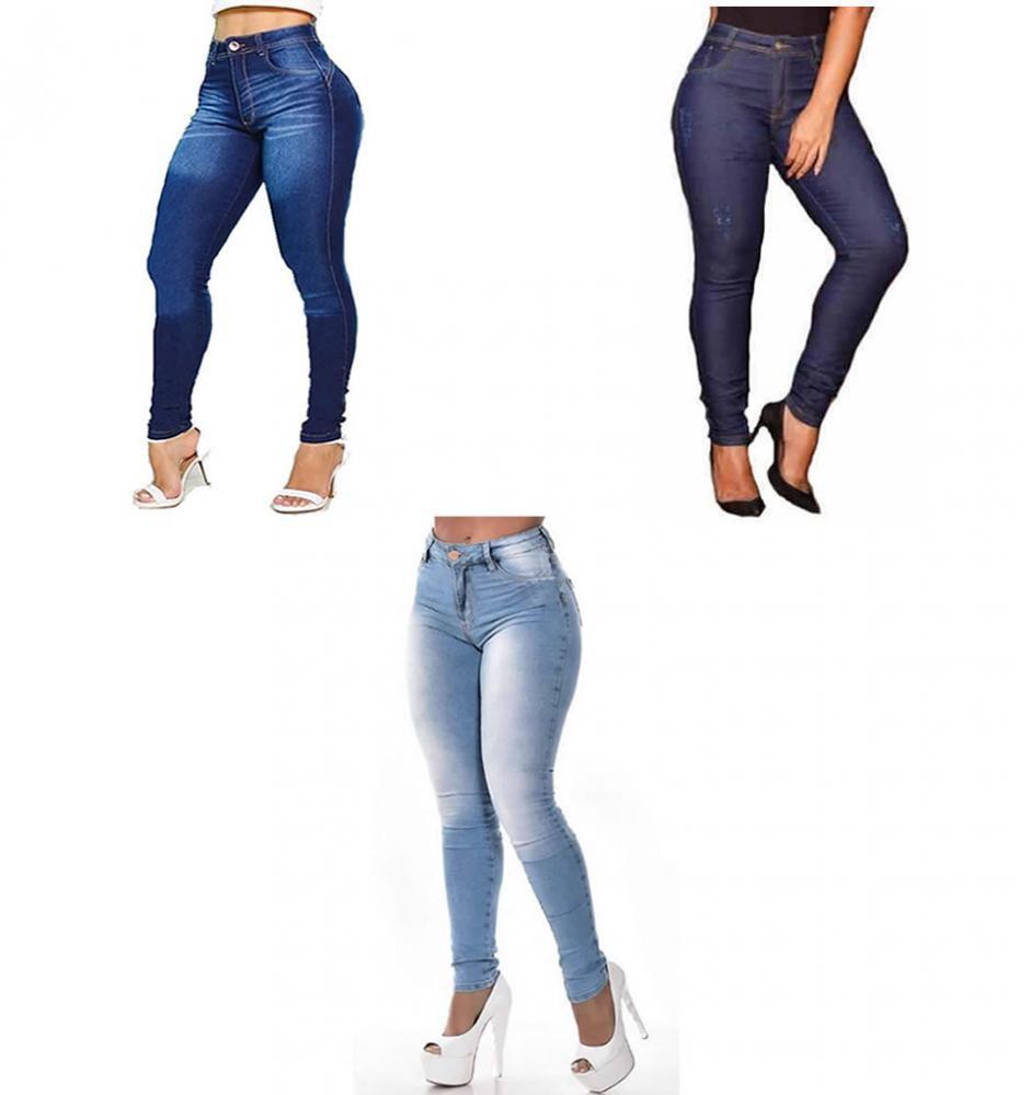 calça jeans cintura alta com lycra
