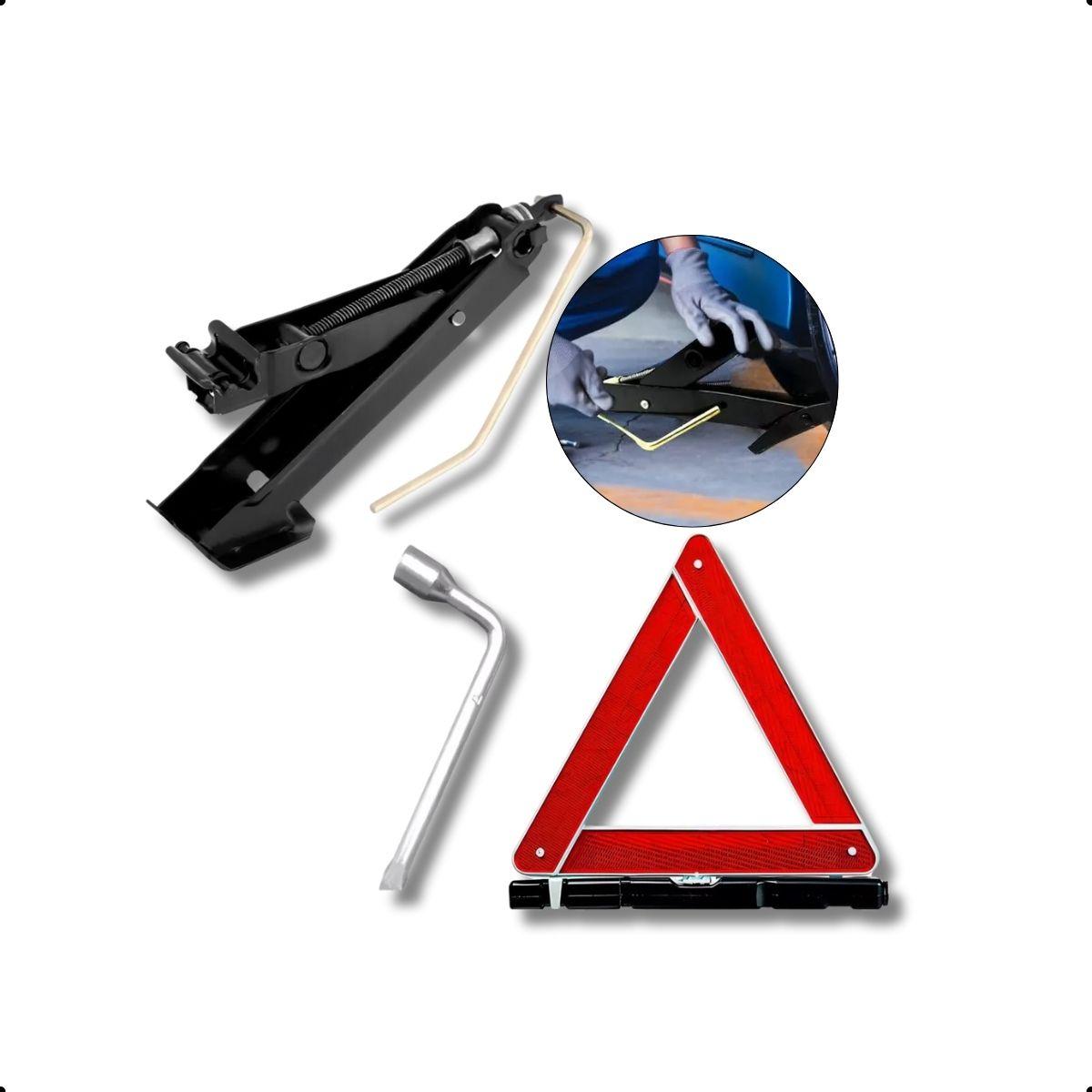 Imagem de Kit 3 em 1 Macaco Automotivo Chave Roda Triângulo Segurança