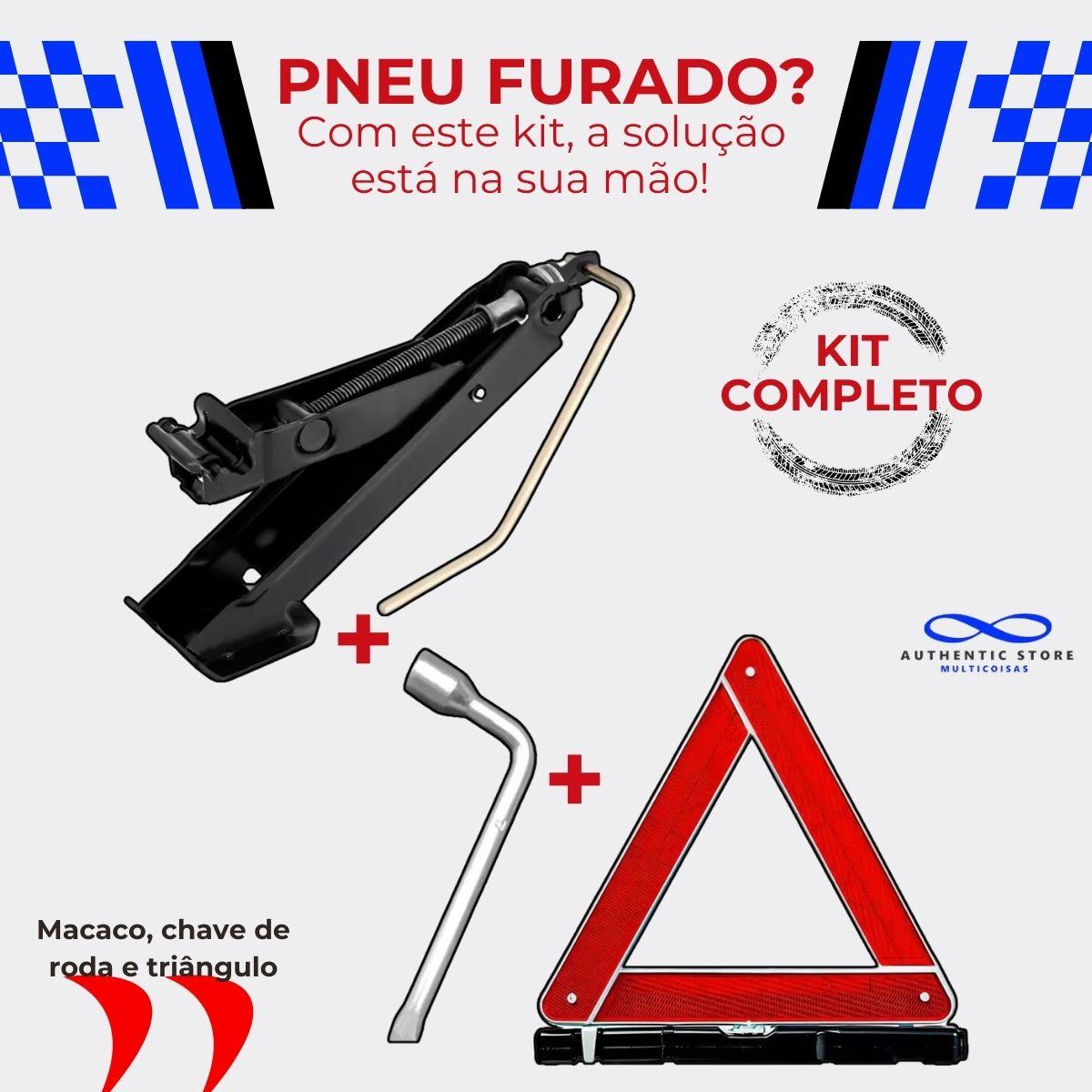 Imagem de Kit 3 em 1 Macaco Automotivo Chave Roda Triângulo Segurança