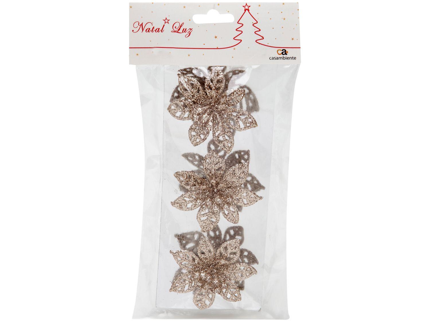 Kit 3 Enfeites para Árvore de Natal Flor