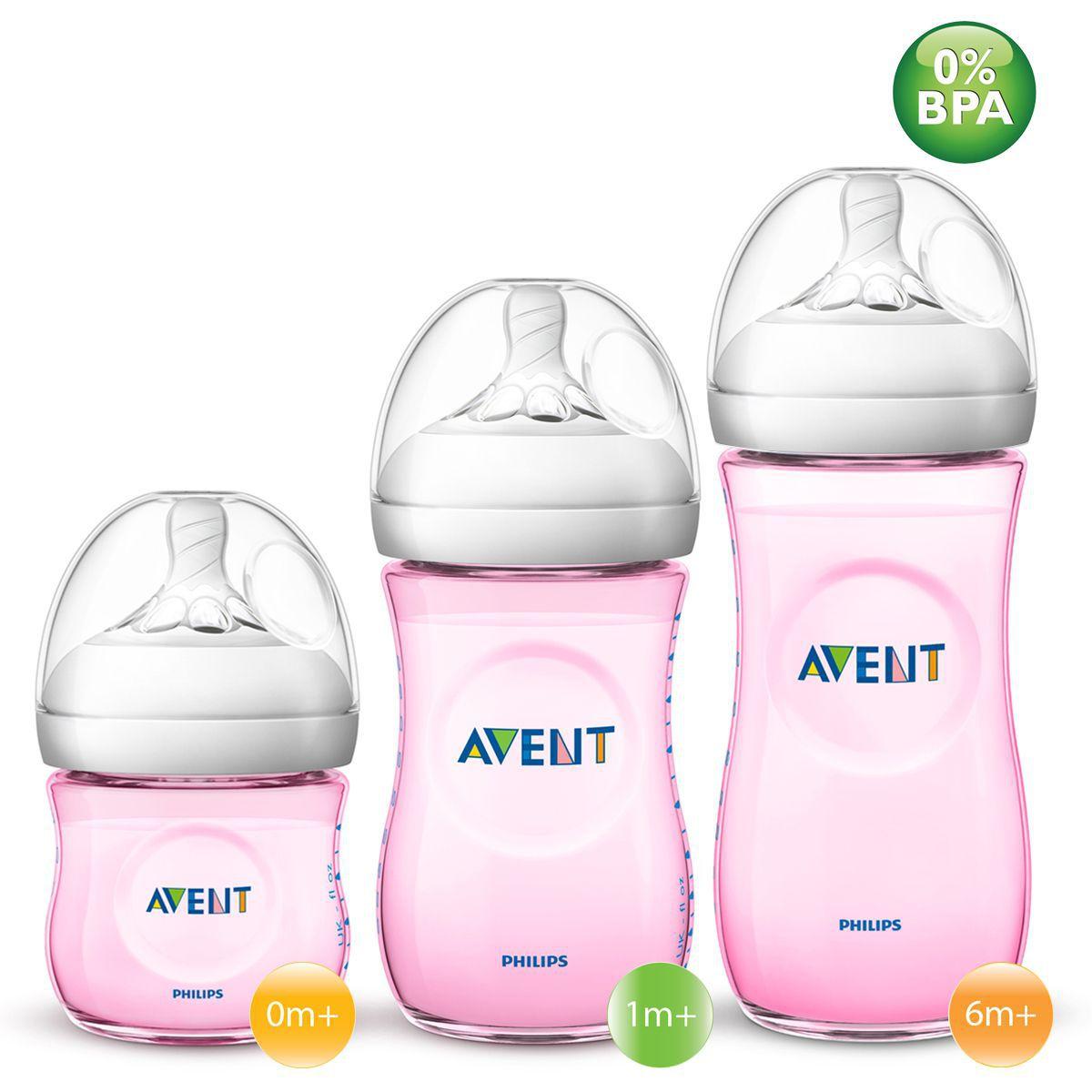 Kit 3 Mamadeiras AVENT Pétala Anticólica 125/260/330ml Rosa - Mamadeira