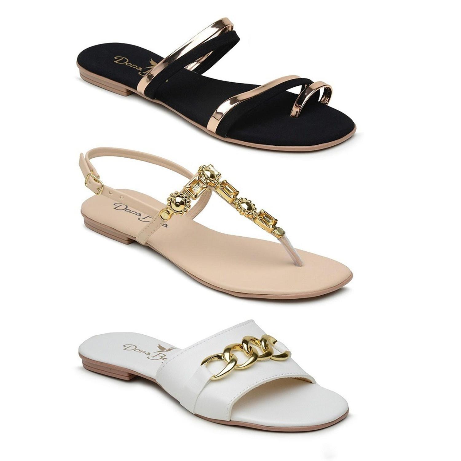 Kit 3 pares de sandália rasteirinha feminina - Dona Beja - Rasteirinha  Feminina - Magazine Luiza