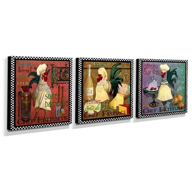 Kit 3 Quadros Cozinha Vintage Galo Cozinheiro Canvas 30x30cm Coz18 Pro Canvas Quadro Decorativo Magazine Luiza