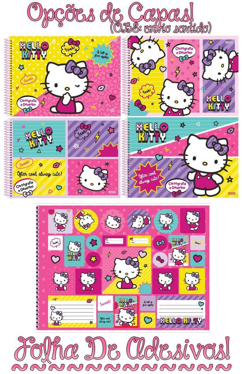 Kit 4 Cadernos Hello Kitty Brochurão 48Fls + 1 Caderno de Desenho 60fls ...