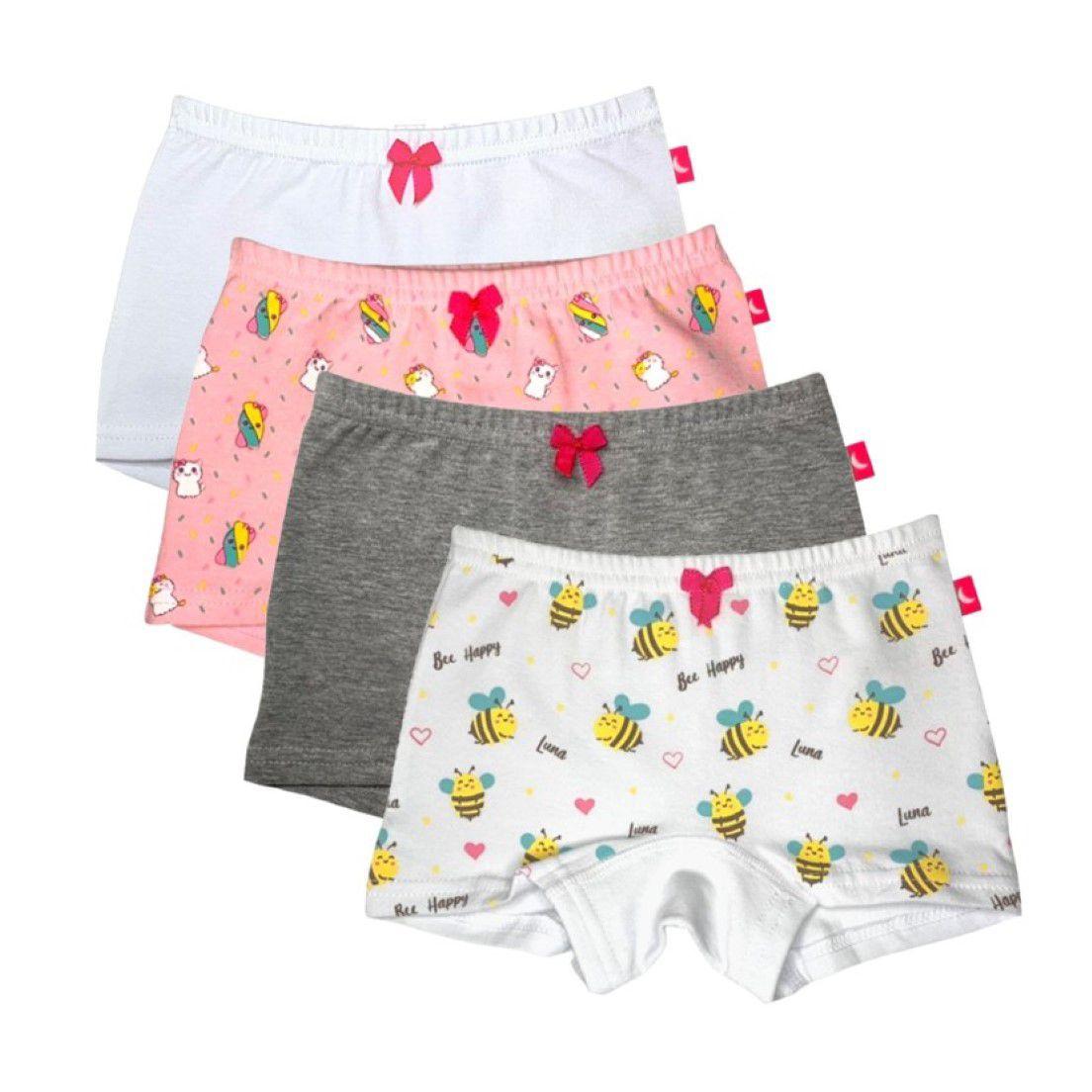 Kit 4 Calcinhas Boxer Infantil Algodão Luna 257A - Calcinha Infantil -  Magazine Luiza