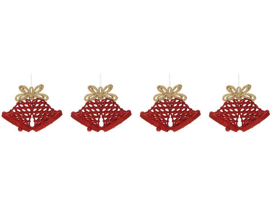 Kit 4 Enfeites para Árvore de Natal Sino 1517827| Vermelho - 4 unidades